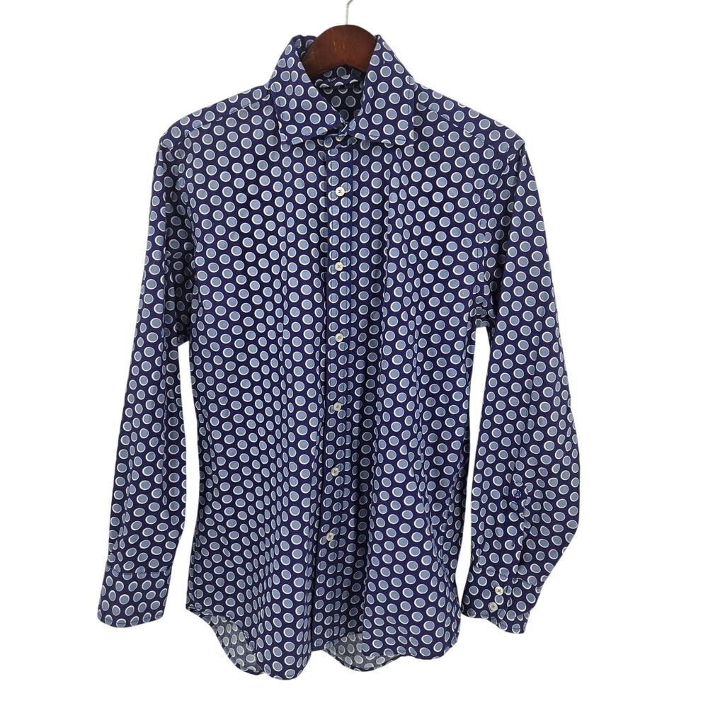 Boden mens long sleeve button down shirt blue polka dots size 15 1/2 100% cotton